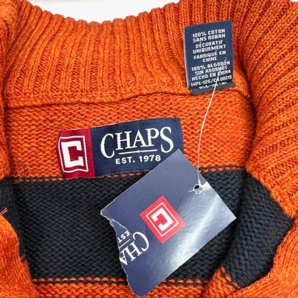 New- Chaps Men Black/Orange Striped Sweater Size L 1/4 Zip Pull Over Made In USA - Picture 8 of 8